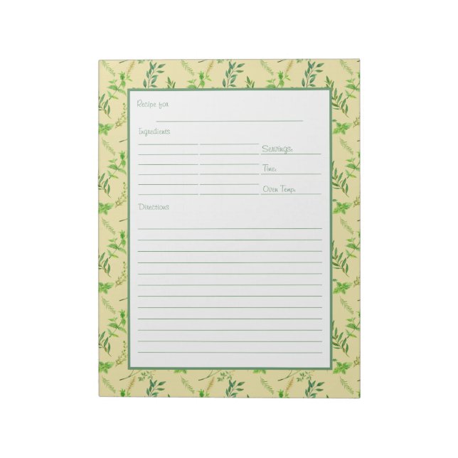 Bloc-note Page de recette pour Classeur Feuille de Herbe Ver (Tourné)