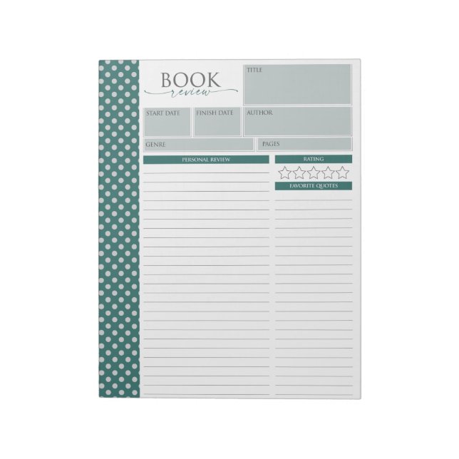 Bloc-note Page d'évaluation de lecture verte antique Bloc-no (Tourné)