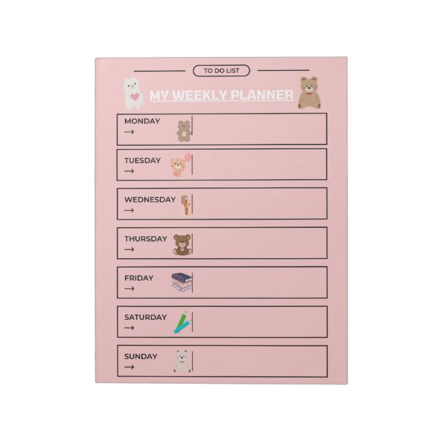 Bloc-note Page Jouer un planificateur hebdomadaire (Tourné)