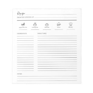 Bloc-note Page Livre de recettes minimaliste moderne