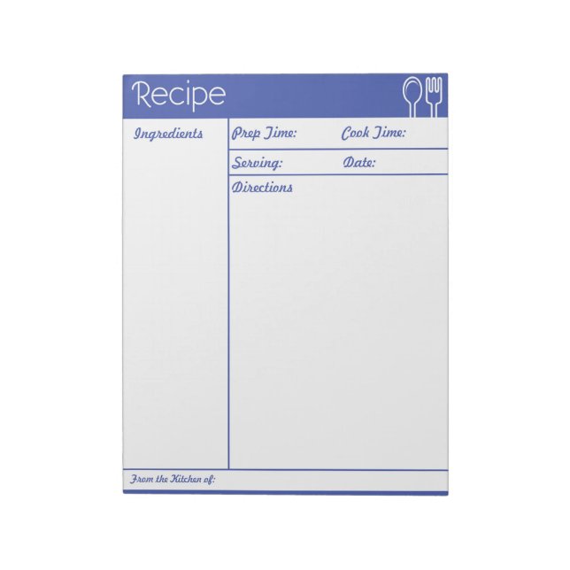 Bloc-note Page Recette bleue simple sans ligne (Tourné)