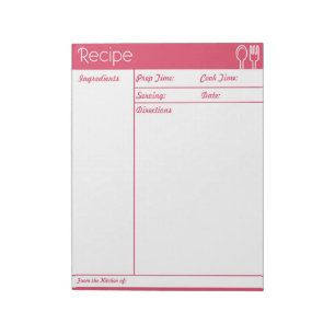 Bloc-note Page Recette rose simple sans ligne