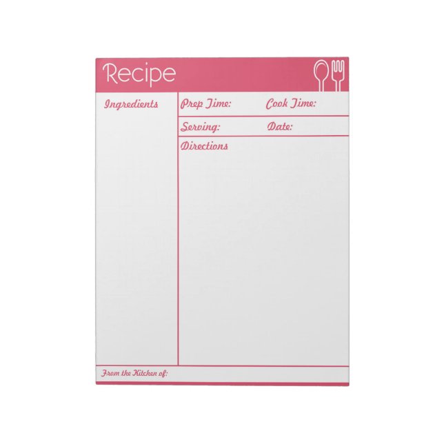 Bloc-note Page Recette rose simple sans ligne (Tourné)