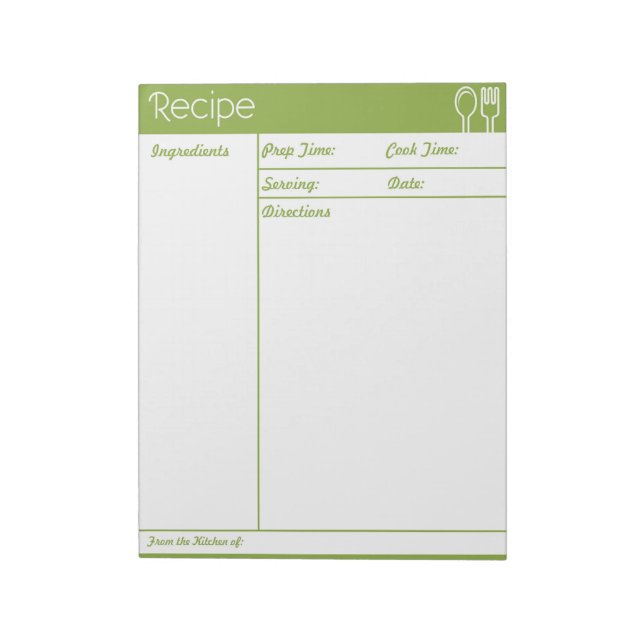 Bloc-note Page Recette verte sans ligne simple (Tourné)