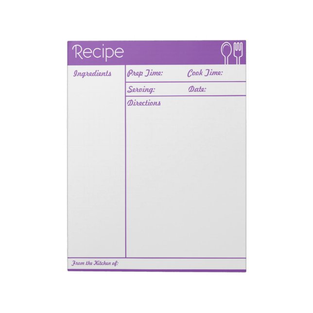Bloc-note Page Recette violette simple sans ligne (Tourné)