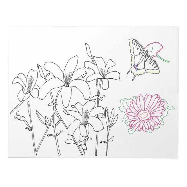 Bloc-note Pages de coloration florale sur les tampons (Devant)