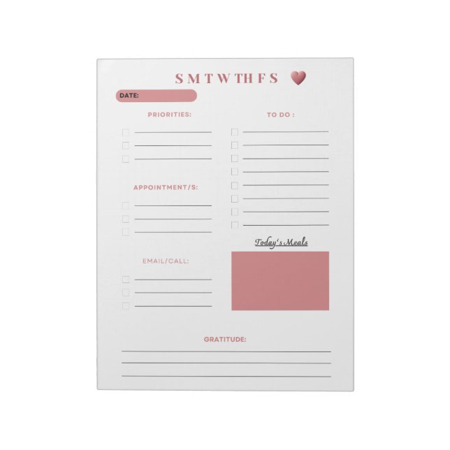Bloc-note Pages de planificateur quotidien Rose Pâle (Tourné)