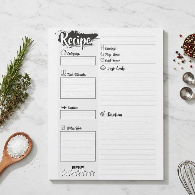 Bloc-note Pages de recette de base personnalisées vierges (Custom recipe Pages for writing template)
