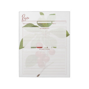 Bloc-note Pages de recette de cerise rouge botanique
