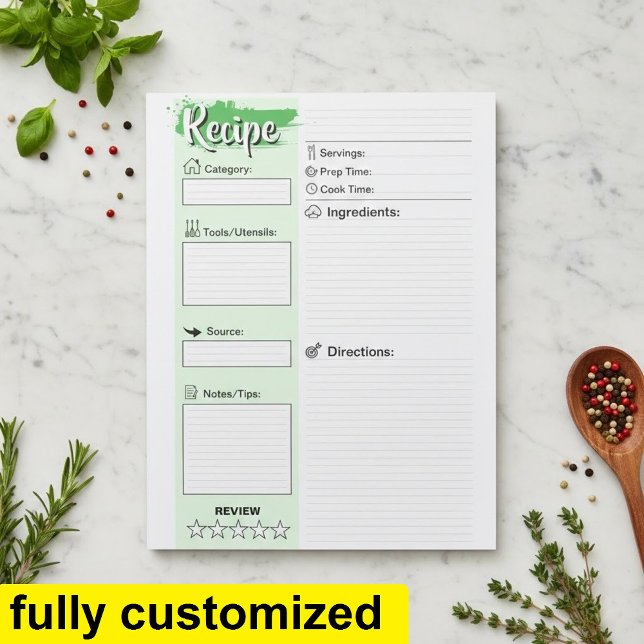 Bloc-note Pages de recettes de base pour chefs personnalisés (Personalized recipe pages notepad)