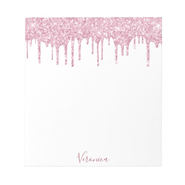 Bloc-note Pailleté rose pâle gouttes nom blanc (Devant)
