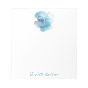 Bloc-note Palmier blanc sur aquarelle bleue personnalisée