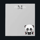 Bloc-note Panda à assise mignonne Monogramme Argent personna<br><div class="desc">Panda à assise mignonne Monogram Les pads personnalisées en argent comprennent un mignon ours en panda assis sur le sol sur un arrière - plan en argent. Personnalisez avec votre monogramme et votre nom en modifiant le texte dans les zones de texte fournies. Conçu par ©Evco Studio www.zazzle.com/store/evcostudio</div>