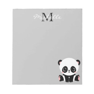 Bloc-note Panda à assise mignonne Monogramme Argent personna