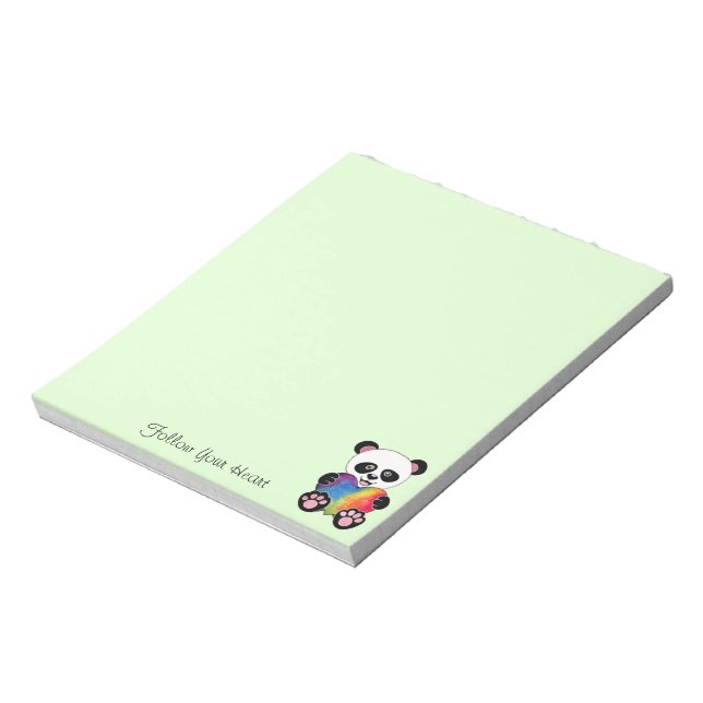 Bloc-note Panda Aquarelle Cute Avec Coeur Arc En Ciel (Tourné)