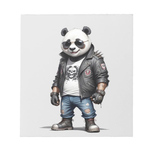 Bloc-note Panda Biker Rebel Veste en cuir Style Cool urbain (Devant)
