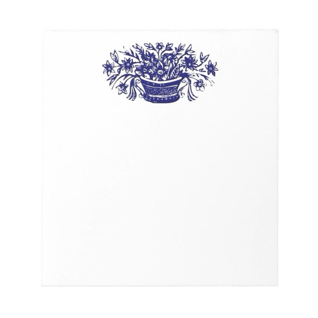 Bloc-note Panier à fleurs bleu blanc (Devant)