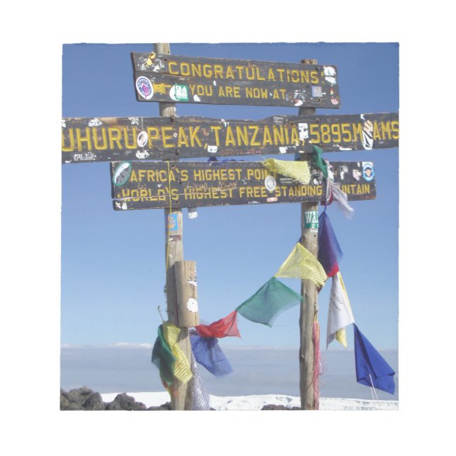 Bloc-note Panneau indicateur au sommet du Kilimanjaro kenya (Devant)