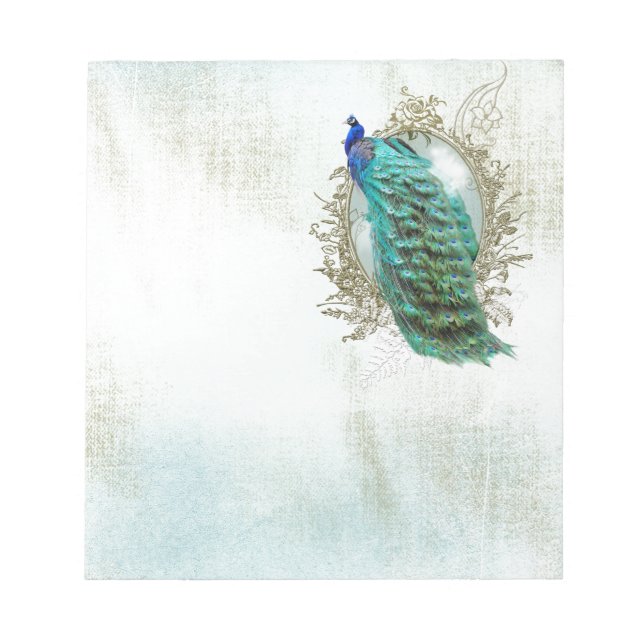 Bloc-note paon beau turquoise vintage shabby oiseau (Devant)