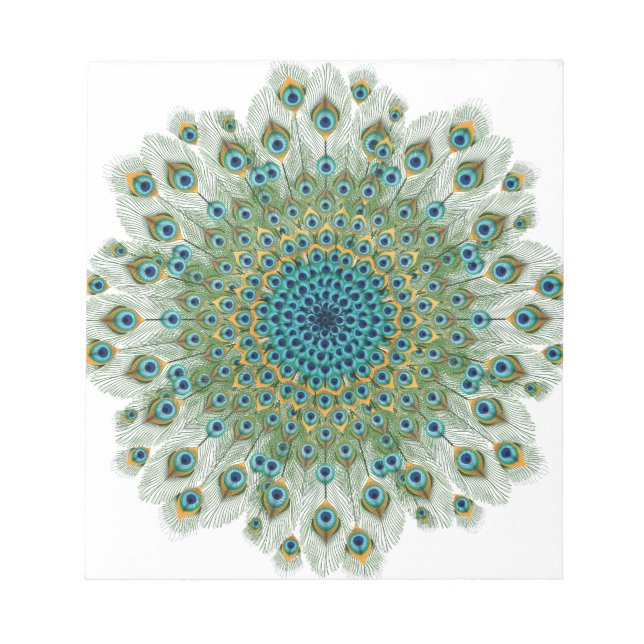 Bloc-note Paon mâle mandala coloré (Devant)