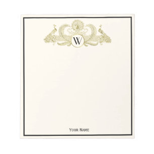 Bloc-note Paons vintage monogramme or faux ivoire BG