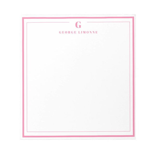 Bloc-note Papeterie à bordure rose avec monogramme personnal (Devant)