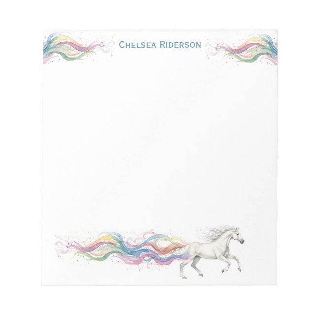 Bloc-note Papeterie Cheval Personnalisée Cheval Blanc Arc-en (Devant)