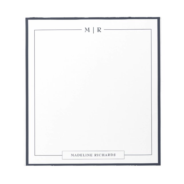 Bloc-note Papeterie classique à bordure bleu marine monogram (Devant)
