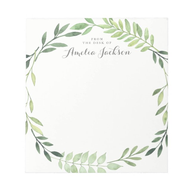 Bloc-note Papeterie personnalisée Couronne de feuilles verte (Devant)