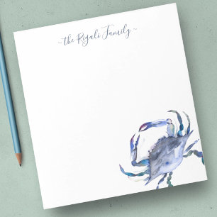 Bloc-note Papeterie personnalisée Crabe Bleu Aquarelle