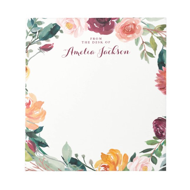 Bloc-note Papeterie personnalisée Fleur de Bourgogne aquarel (Devant)