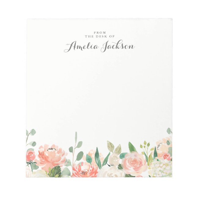 Bloc-note Papeterie personnalisée rose floral pêche (Devant)