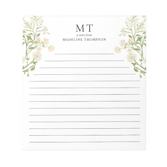 Bloc-note Papier à lettres classique monogramme floral blanc (Devant)