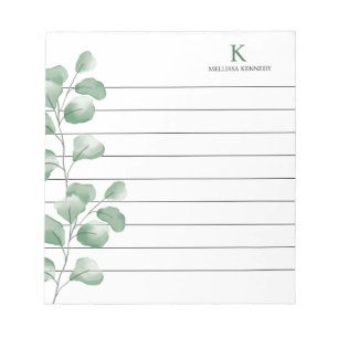 Bloc-note Papier à lettres Monogramme Aquarelle Eucalyptus L