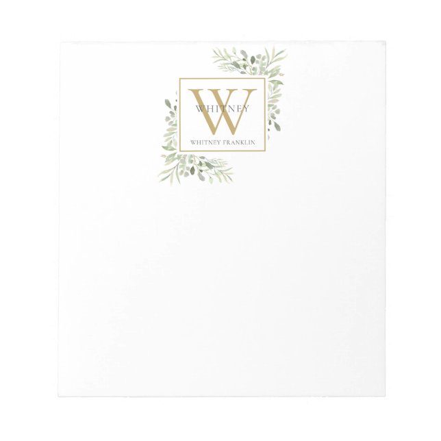 Bloc-note Papier à lettres Monogramme de verdure élégant (Devant)