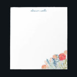 Bloc-note Papier à lettres vintage à aquarelle<br><div class="desc">Ce bloc-notes design présente un design floral d'aquarelle assez vintage,  bleu clair et rouge,  personnalisé avec votre nom.</div>