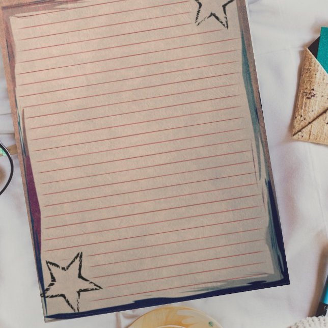 Bloc-note Papier à liner rouge Étoiles rustiques Bordure chi (Créateur téléchargé)