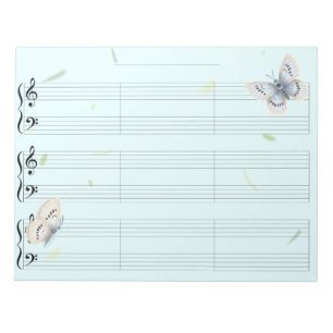 Bloc-note Papier à musique Papillons Règle large Manu Enfant