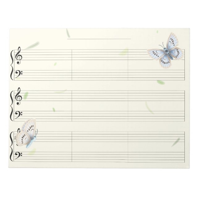 Bloc-note Papier à musique Papillons Règle large Manu Enfant (Devant)