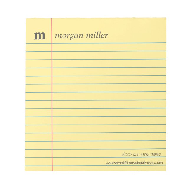 Bloc-note Papier de cahier jaune ligné écriture manuscrite (Devant)
