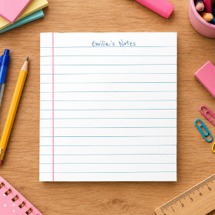 Bloc-note Papier de cahier ligné nom manuscrit personnalisab