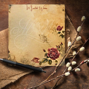 Bloc-note Papier floral rose vintage monogramme élégant