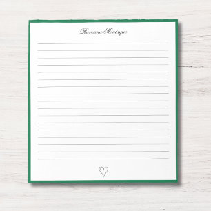 Bloc-note Papier ligné à bordure vert bouteille et cœur pers