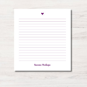 Bloc-note Papier ligné au nom manuscrit Petit cœur Violet pr
