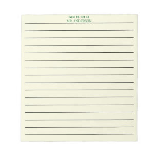Bloc-note Papier ligné pour enseignant vert clair du bureau