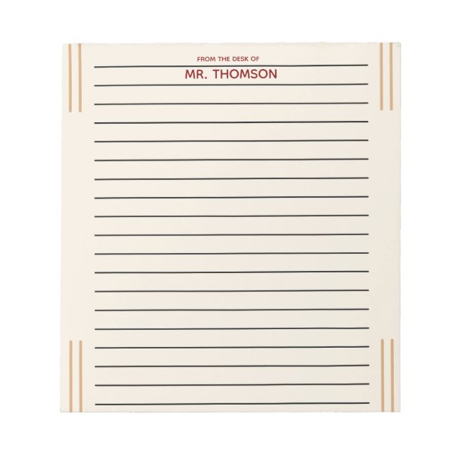 Bloc-note Papier ligné unique pour enseignant de la part de  (Devant)