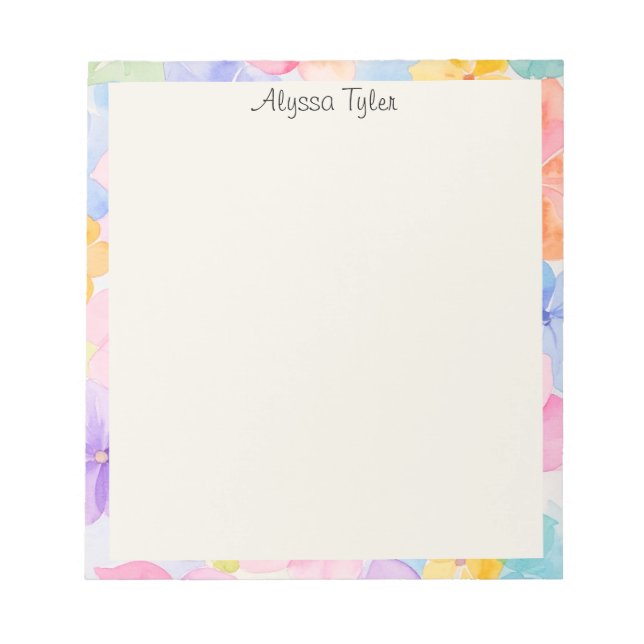 Bloc-note Papier Peint Fleur Aquarelle Nom Personnalisé  (Devant)