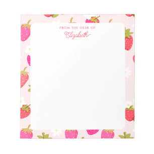 Bloc-note Papier personnalisé fraise rose mignon floral