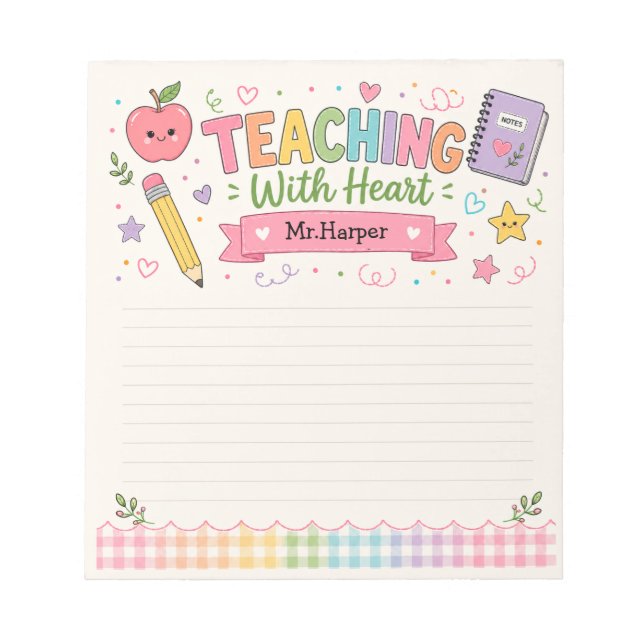 Bloc-note Papier Personnalisé Gingham Pastel Enseigner Avec  (Devant)