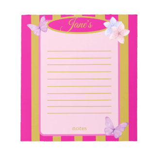Bloc-note Papier rose et or à rayures et papillon floral